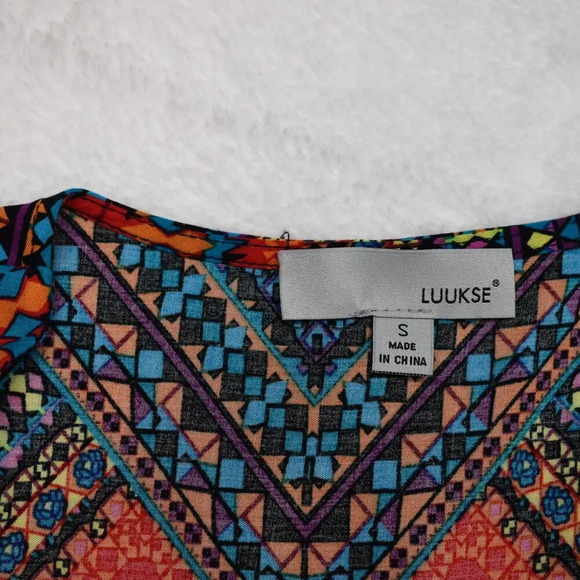 Luukse Multicolor Boho Crop Top Sz S Button Front Southwestern Tribal Dance - Picture 10 of 16